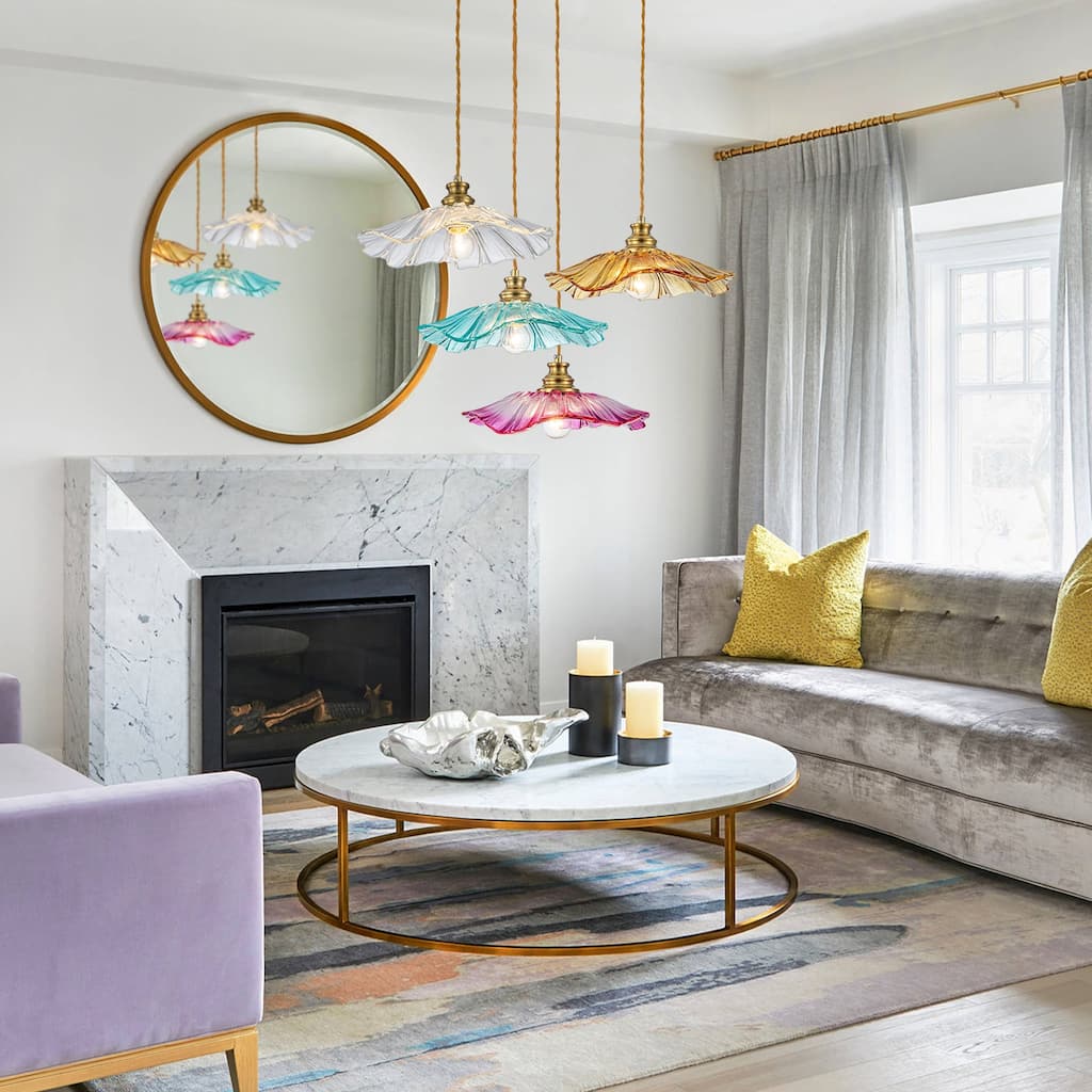 11" Flower-Shaped Red & White Gradient Glass Pendant Light Modern - Dia.11.02-in