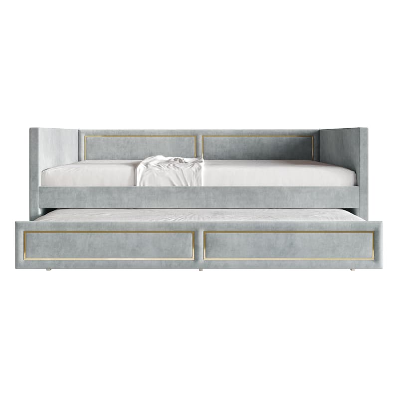 CraftPorch Deluxe Velvet Upholstered Twin Size Daybed with Trundle - Silver Grey