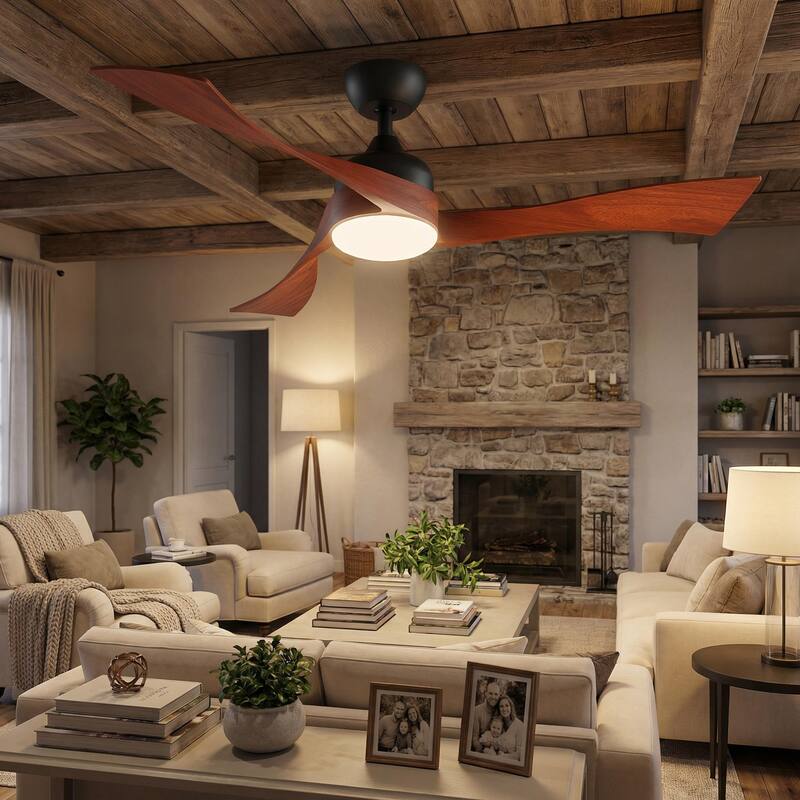 Ceiling Fan with Light, Solid Wood Blades Modern LED Ceiling Fan with Bluetooth App Control, Reversible Quiet Motor
