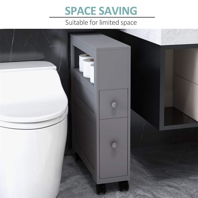 6.25"x20.5"x28.25" Wood Rolling Narrow Bathroom Side Storage Cabinet