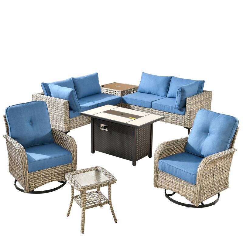 XIZZI 9-piece Patio Furniture Outdoor Wicker Chair Set with Fire Table