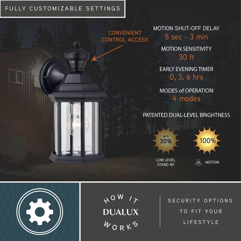 Auburn Aluminum 6.25-in. W 1 Light Motion Sensor Dusk to Dawn Outdoor Wall Lantern Clear Glass