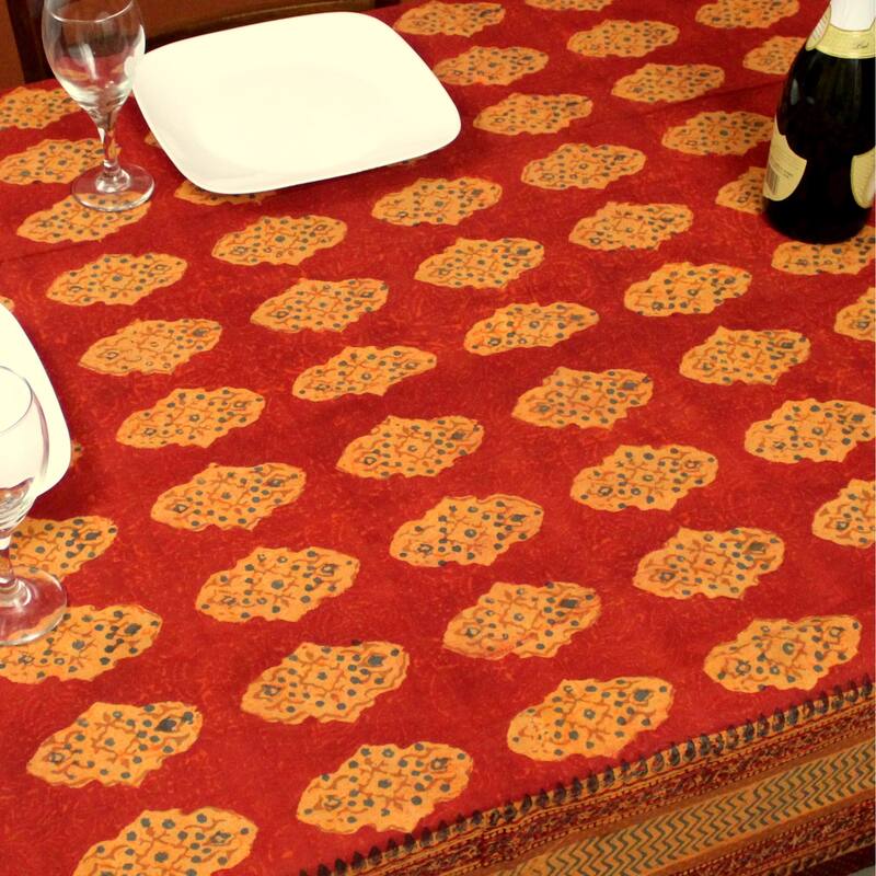Cotton Block Print Golden Diamonds Tablecloth Rectangle Collection