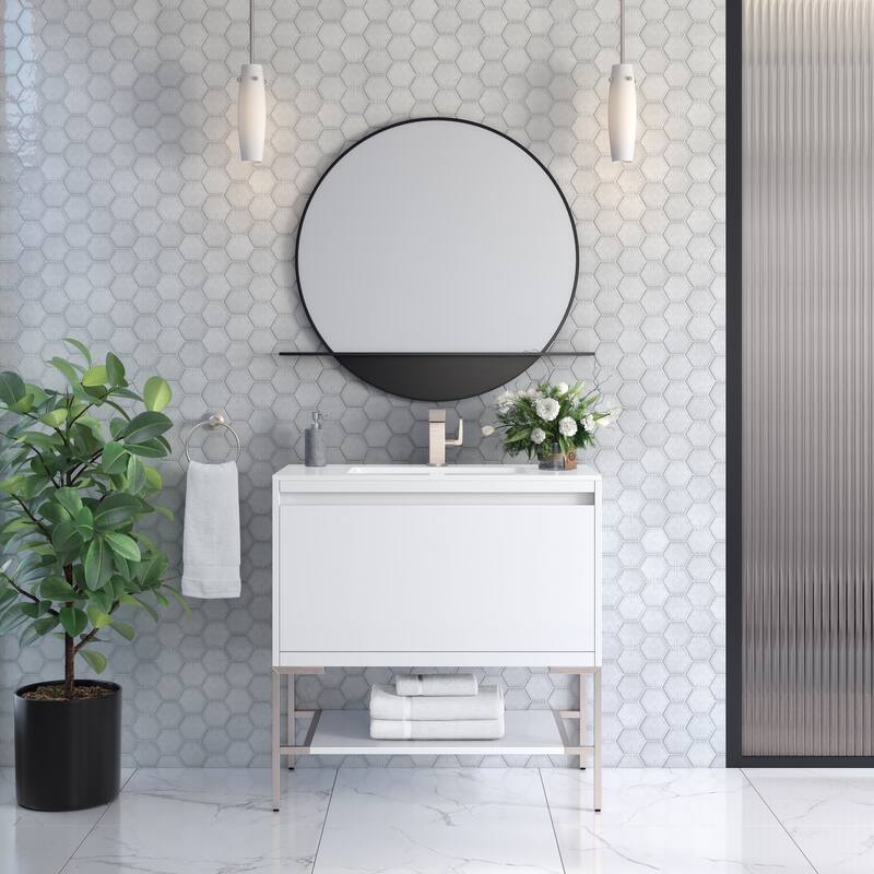James Martin Vanities Mantova 35.4" Single Vanity Cabinet, Glossy White
