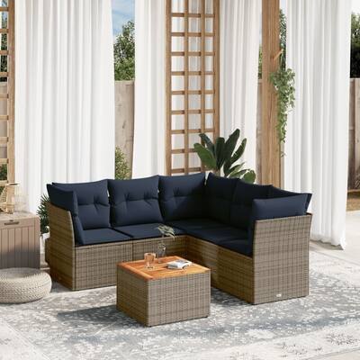 vidaXL Patio Sofa Set with Cushions Outdoor Furniture 6 Piece Poly Rattan - 24.4" x 24.4" x 27.2"