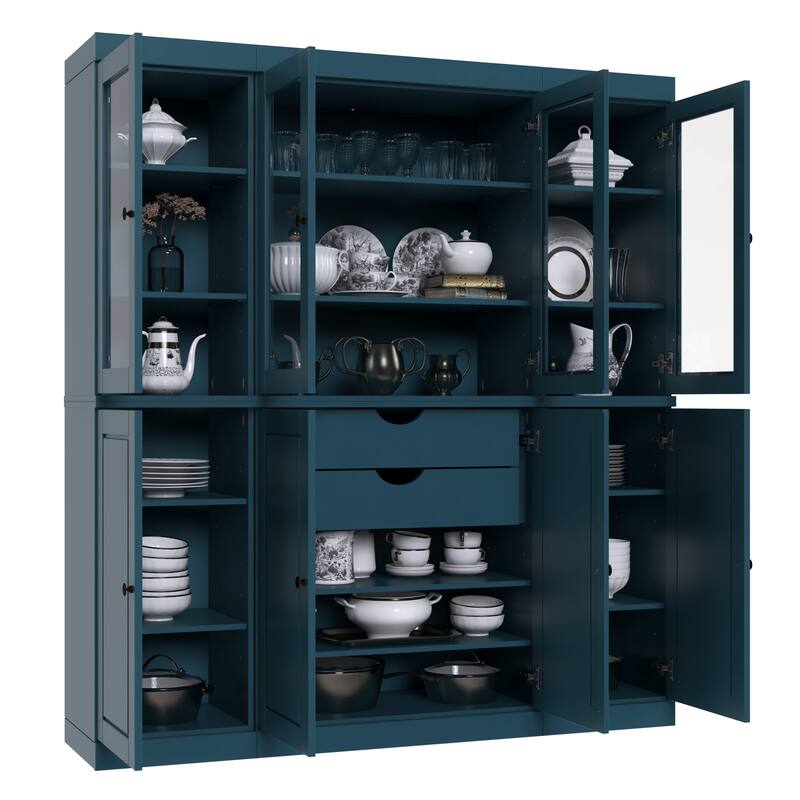 Palace Imports 100% Solid Wood Pantry China Cabinet, Raised Panel & Clear Glass Doors, 2 Drawers, 65" Wide, 71.5" Tall