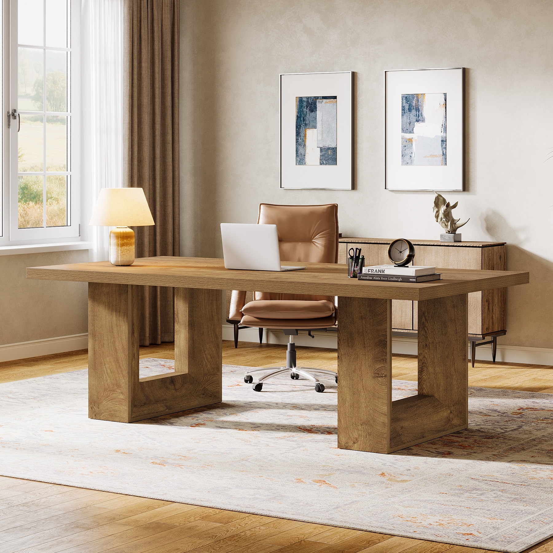 63 Inch Executive Desk, Wood Computer Desk, Modern Simple Desk, Writing Desk for Home Office
