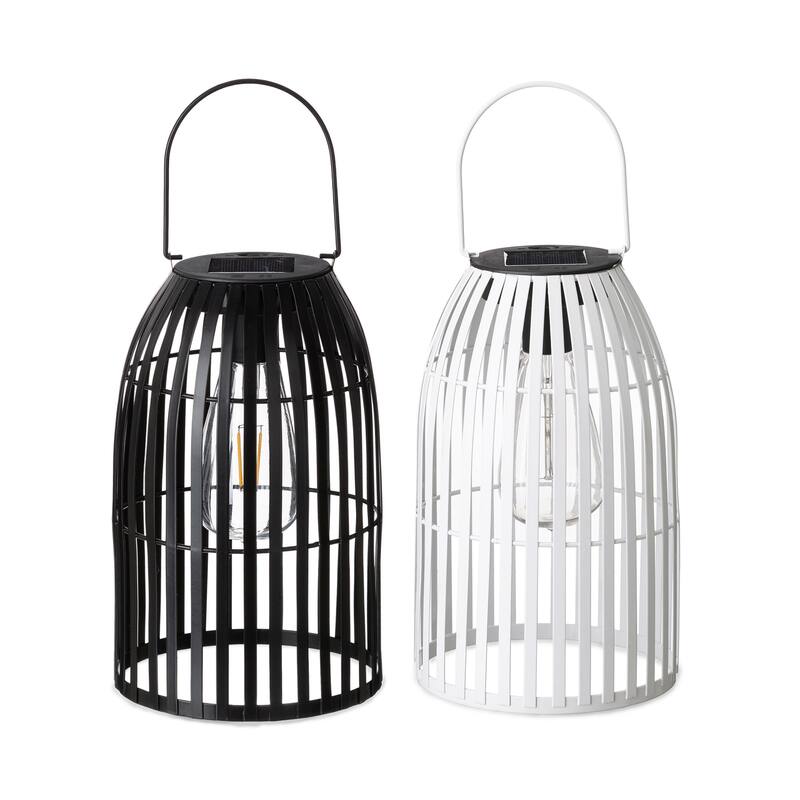 Glitzhome 9.75"H Metal Woven Solar Powered Outdoor Hanging Lantern - Black & White
