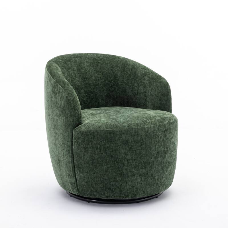 Chenille Fabric Swivel Accent Barrel Armchair with Coating Metal Ring