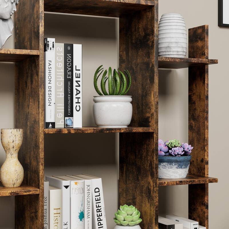 Bookshelf with 2 Drawers,Freestanding Open Display Shelving,Open Bookcase,12 Storage Shelves,Book Case