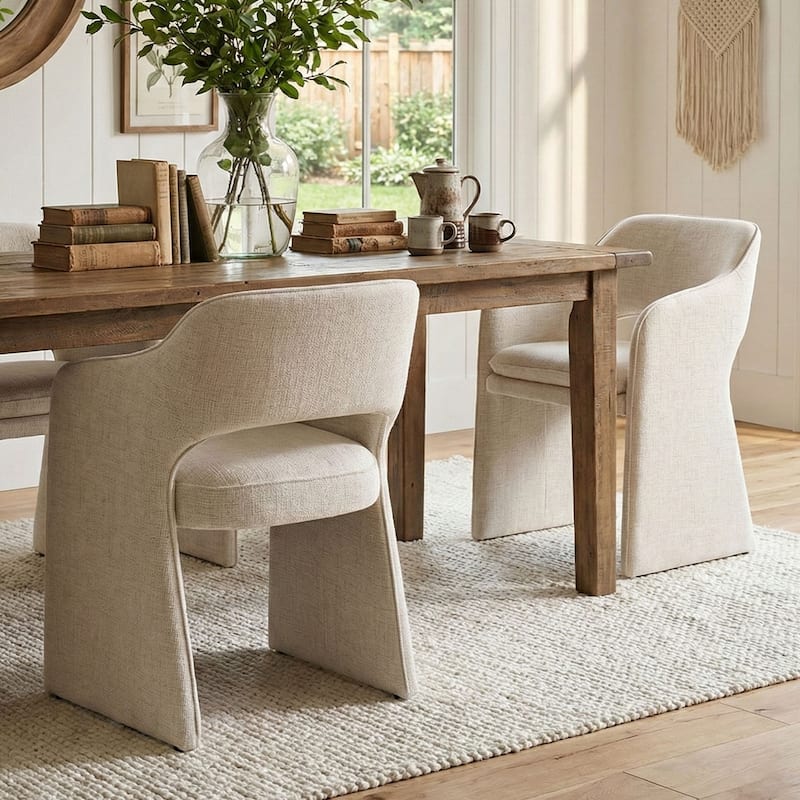 Upholstered Fabric Dining Armchair (Set of 2) - Beige