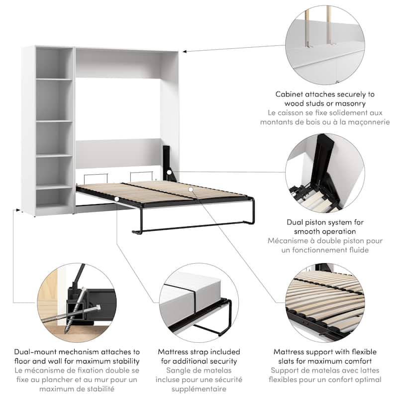Claremont Full Murphy Bed with Closet Organizer (79W) by Bestar - White