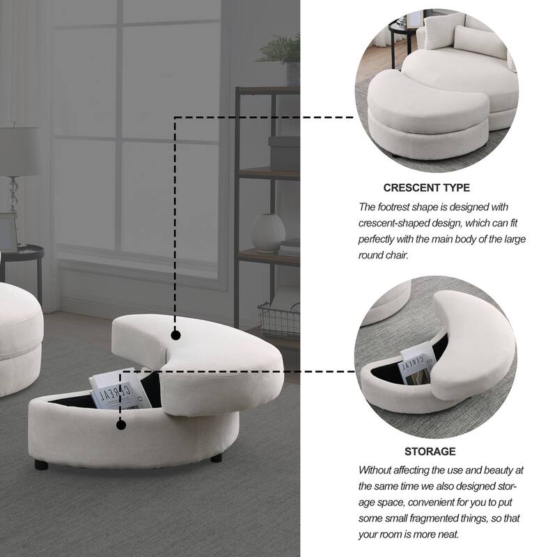 Welike Swivel Accent Barrel Modern Grey Sofa Lounge Club Big Round Chair with Storage Ottoman