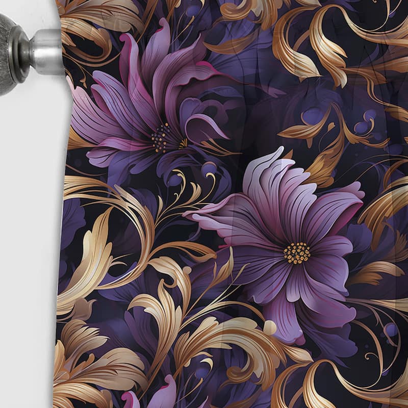 Designart "Glamorous Gold And Purple Damask Pattern II" Marble Blackout Printed Art Curtain For Bedroom