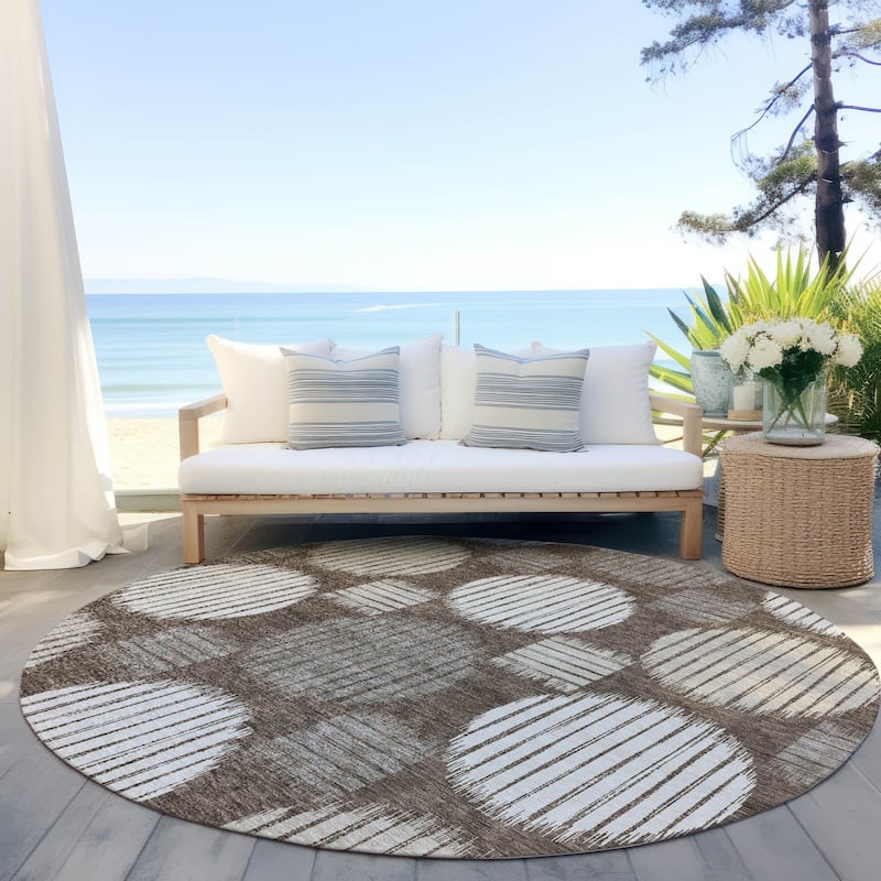 Machine Washable Indoor/ Outdoor Chantille Contemporary Dotty Rug - Brown - 8' x 8'