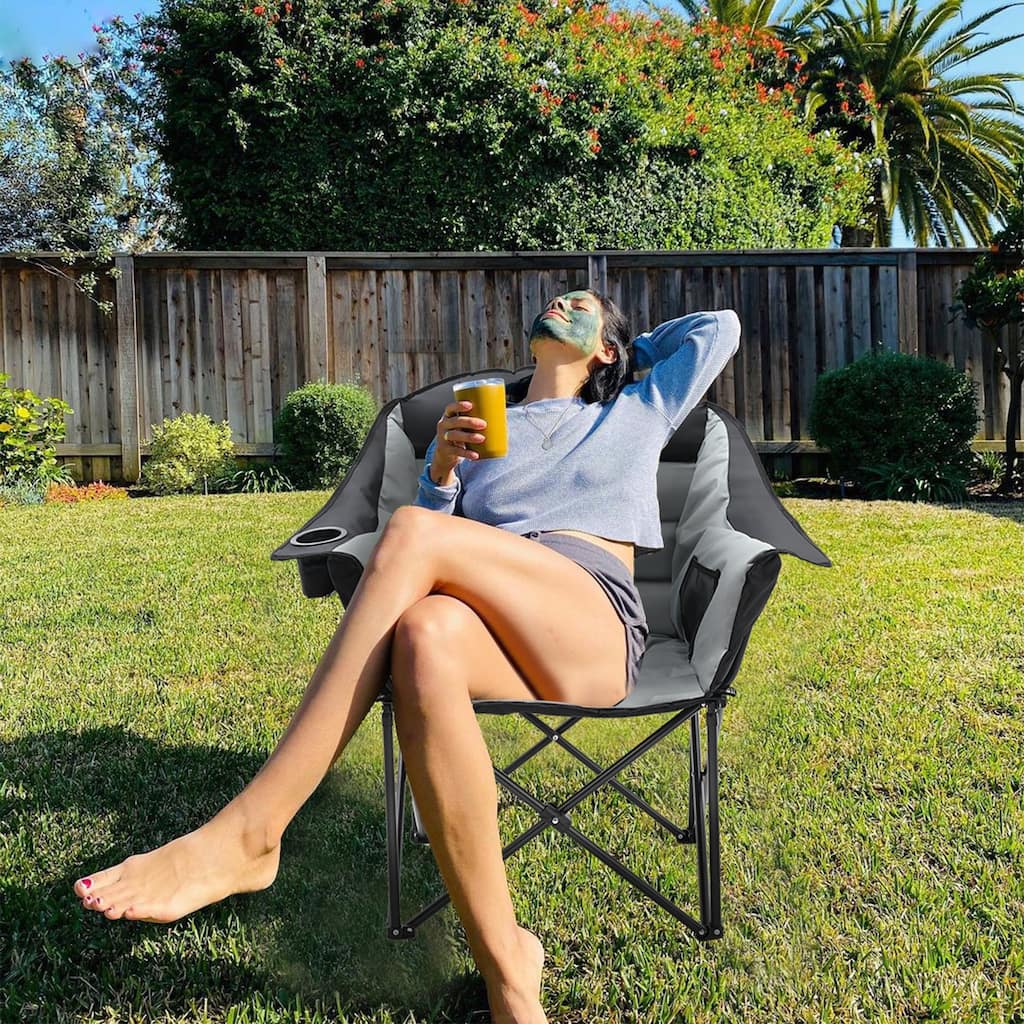 DoCred Oversized Camping Chair, Fully Padded Folding Moon Chair