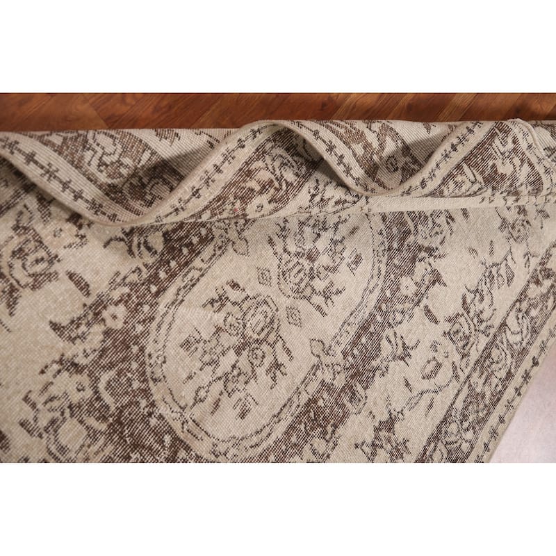 Distressed Sparta Turkish Vintage Area Rug Handmade Beige Wool Carpet - 3'8" x 6'11"