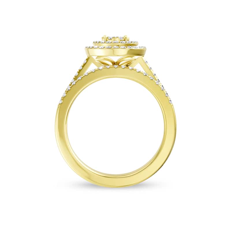 IGI Certified 1/2ct TDW Diamond Cluster Oval Shaped Frame Bridal Set in 10K Yellow Gold for Women