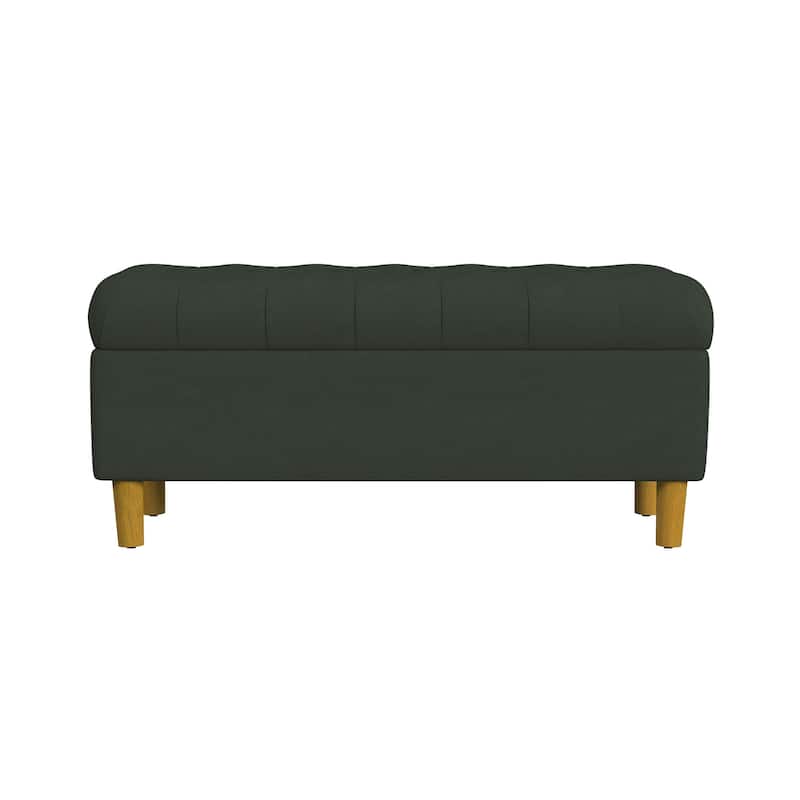 HomePop Button Tufted Top Storage Bench with Wood Legs - Loden Green Velvet