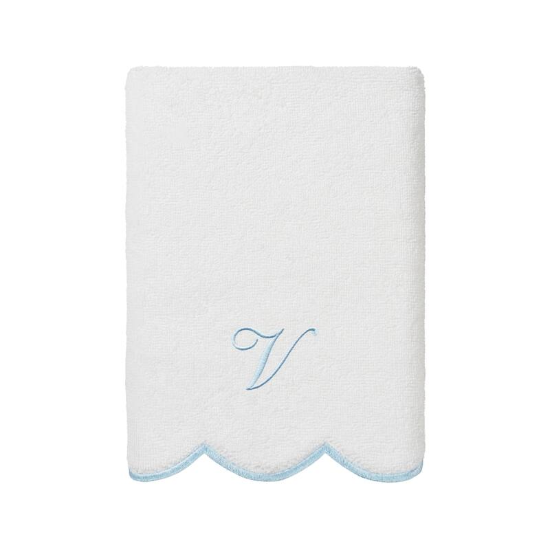 Authentic Hotel and Spa 100% Turkish Cotton Blue ADORNIA Scallop Personalized 3 Piece Towel Set - 3 Piece Set