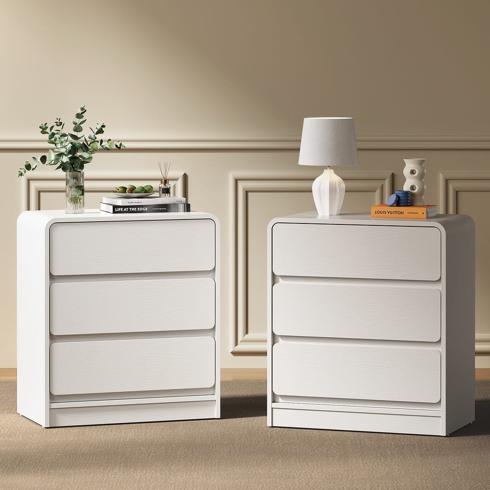 Modern Storage 3-Drawer Nightstand Set of 2 for Bedroom, Nursery, Living Room
