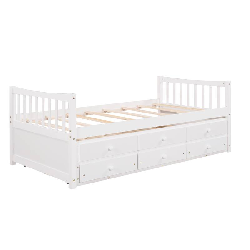 Daybed with Trundle and Drawers, Twin Size, Gray - N/A