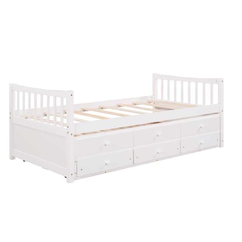 Twin Wooden Daybed with Trundle, Drawers & Headboard