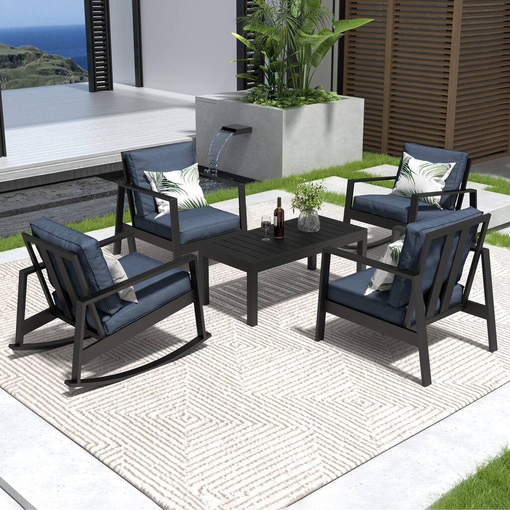 5-Piece Outdoor Seating Group With Rocking Chairs And Coffee Table