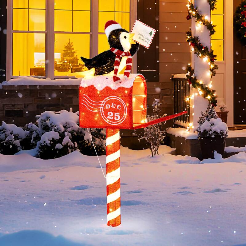 Costway 4.8 FT Christmas Lighted Penguin on Mailbox with 100 LED White - as pic shows - See Details
