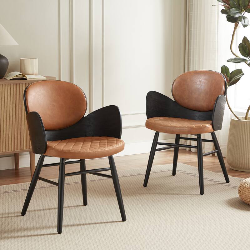 Art Leon Mid-century Modern Faux Leather and Wood Accent Dining Chair