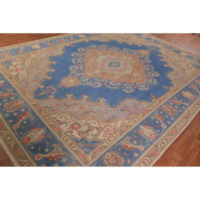 Blue Traditional Tabriz Persian Rug Hand-Knotted Wool Carpet - 9'4"x 12'7"
