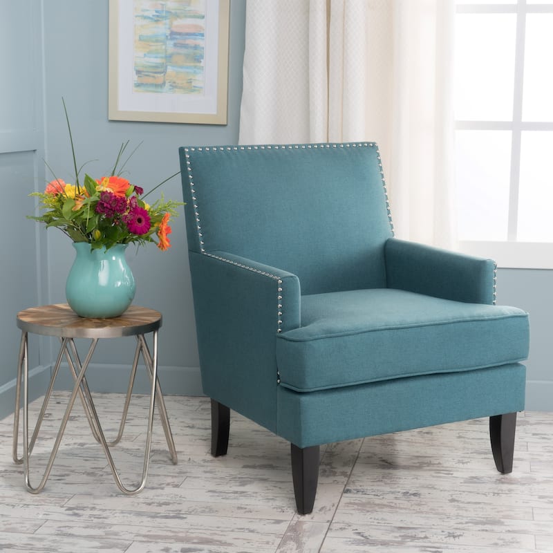 Tilla Studded Fabric Club Chair by Christopher Knight Home - Teal