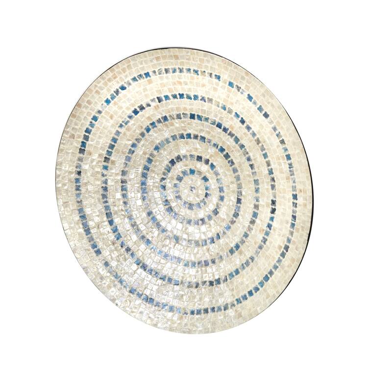 Mother of Pearl Shell Plate Handmade Mosaic Wall Decor with Blue Accents - Beige - Roche River Decor