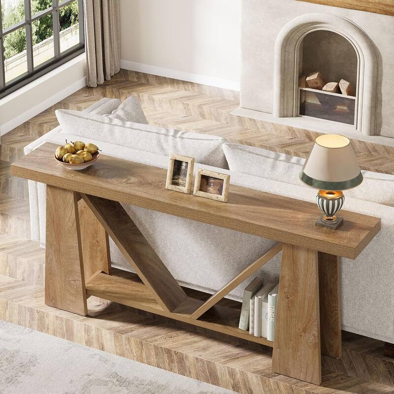 70.9" Extra Long Farmhouse Console Table, Wood Sofa Table Behind Couch, 2-Tier Narrow Entryway Hallway Accent Table