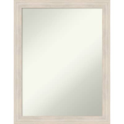 Non-Beveled Wood Bathroom Wall Mirror - Hardwood Whitewash Narrow Frame