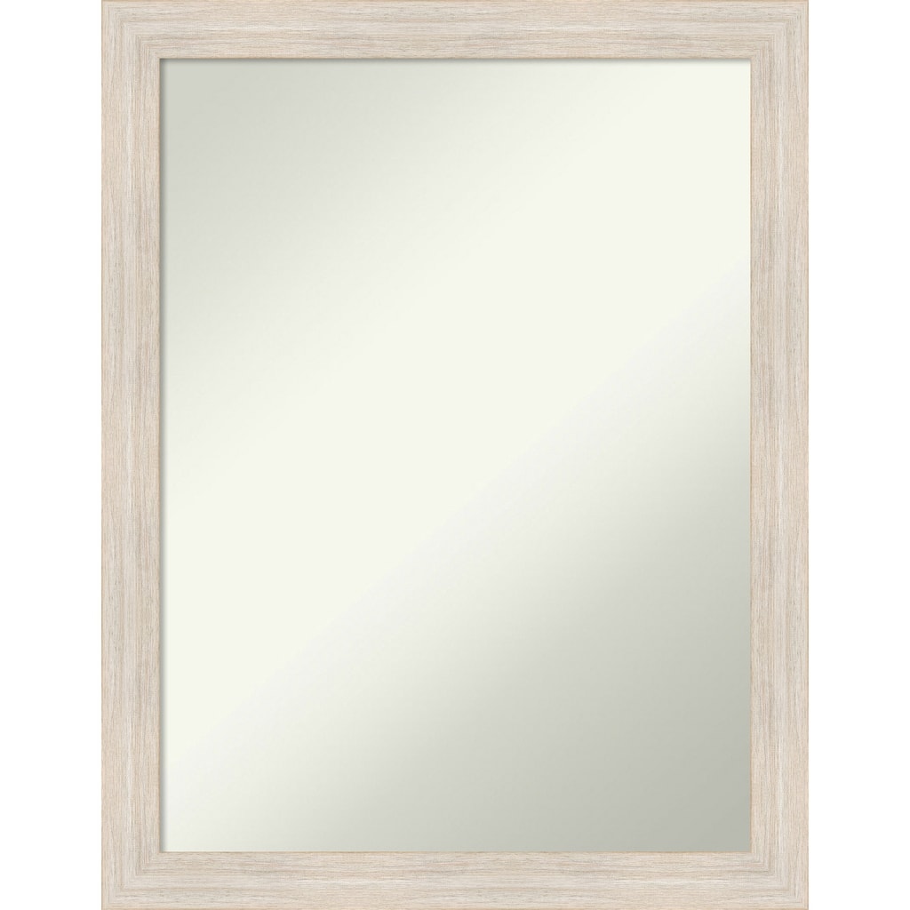 Non-Beveled Wood Bathroom Wall Mirror - Hardwood Whitewash Narrow Frame