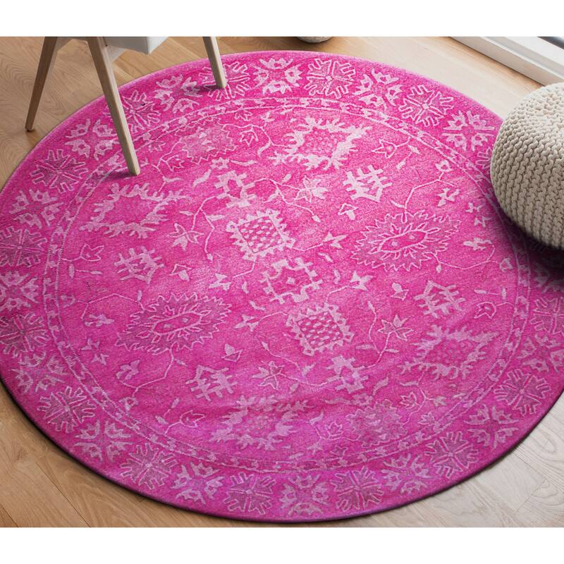 Hand-tufted Wool Pink Traditional Oriental Overdyed Rug - 6' x 6' - Pink