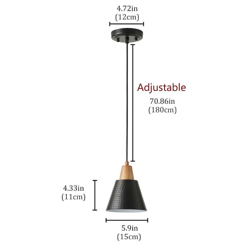 Industrial Metal Pendant Lighting with Wood Grain Minimalist Design for Kitchen Island