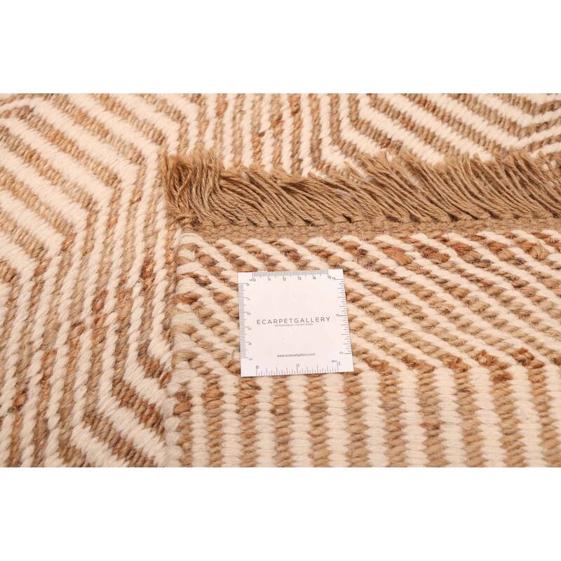 ECARPETGALLERY Flat-Weave Palas Denizli Ivory, Tan Kilim - 5'5 x 7'7