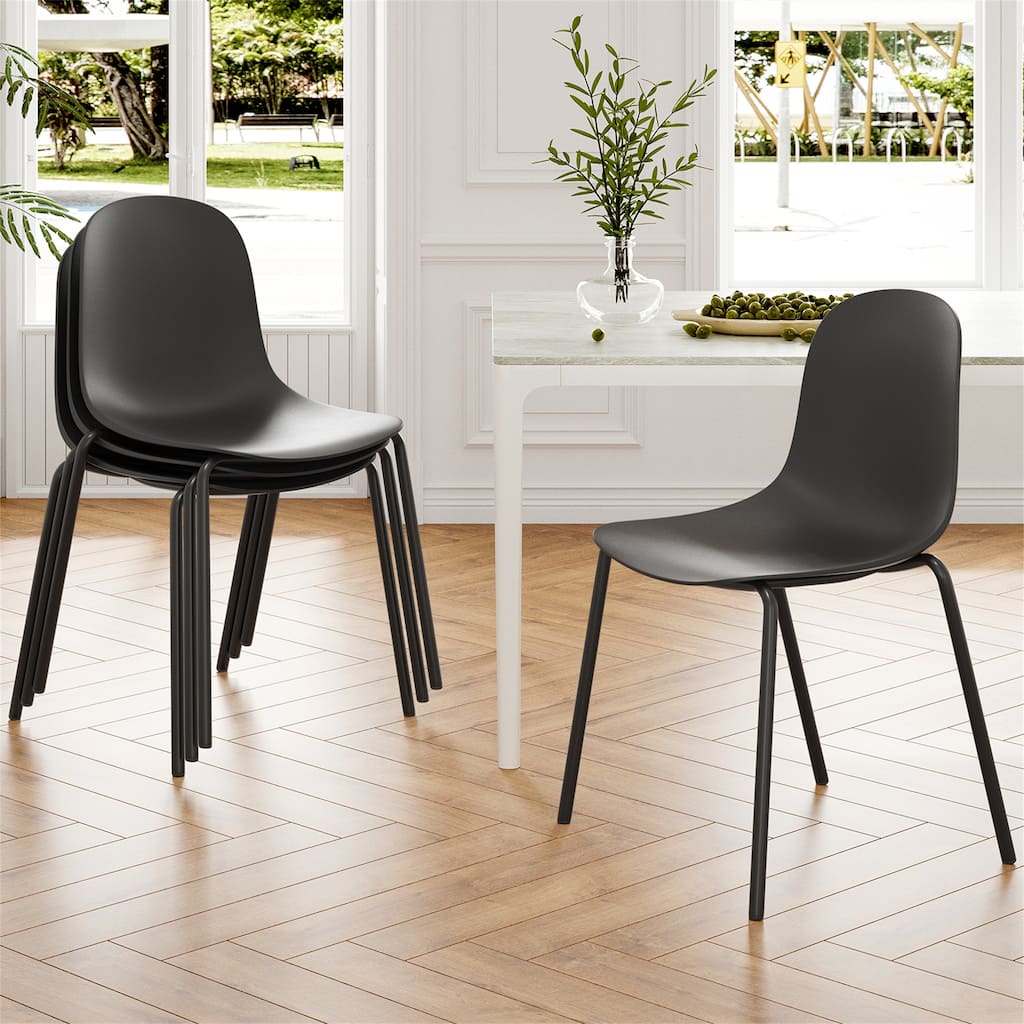 Set of 4 Modern Plastic Stackable Dining Chairs