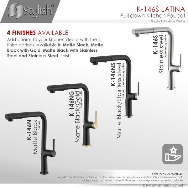 dimension image slide 6 of 8, STYLISH Kitchen Sink Faucet Single Handle Pull Down Dual Mode in Stainless Steel