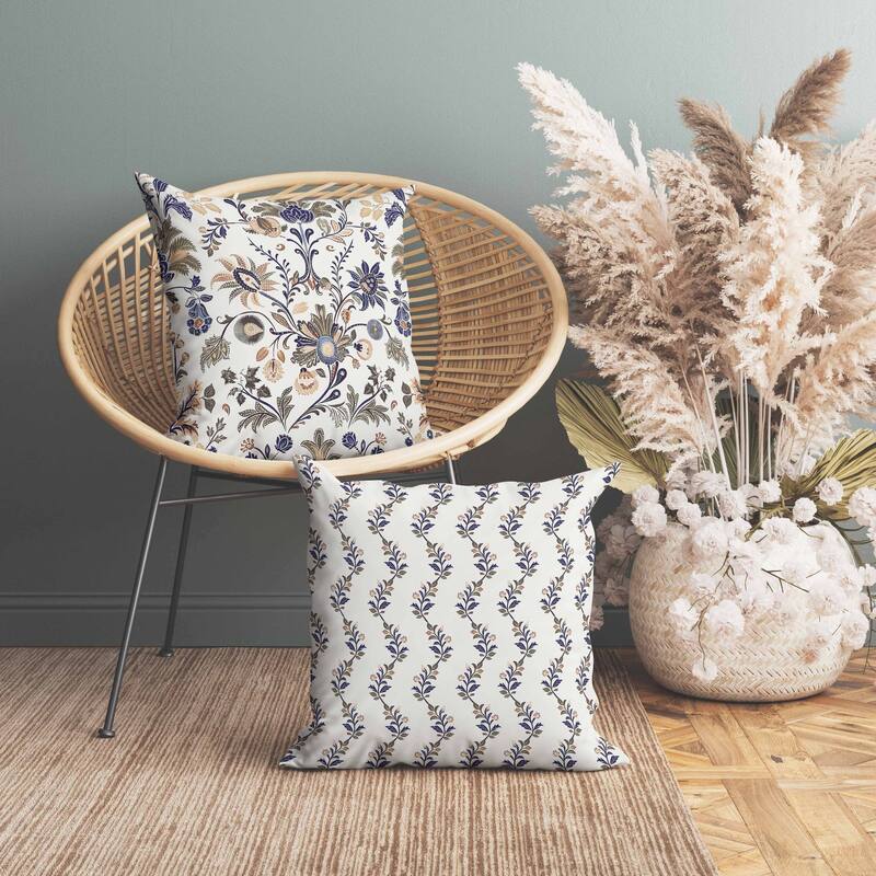 Jewel Toned Florals Indoor/Outdoor Reversible Throw Pillow Blue and Green