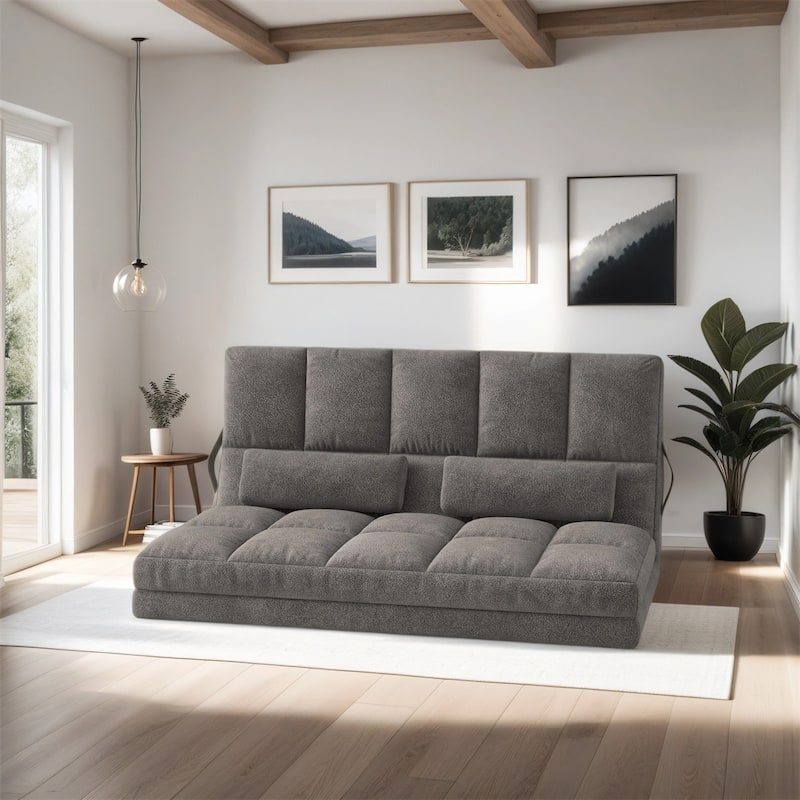 Convertible Floor Sofa Chair w 2 Pillows, Adjustable Backrest&Headrest - Grey