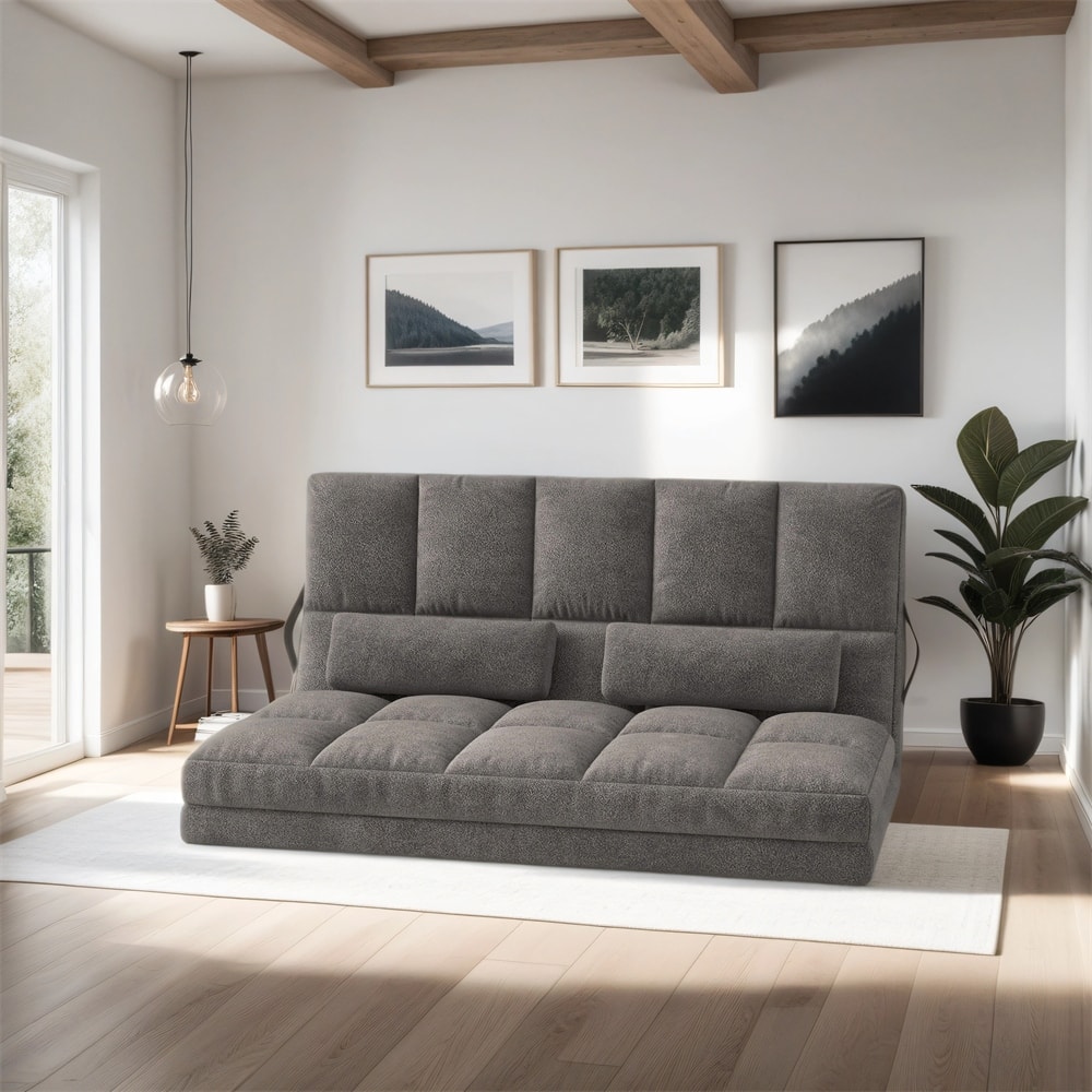 Convertible Floor Sofa Chair w 2 Pillows, Adjustable Backrest&Headrest