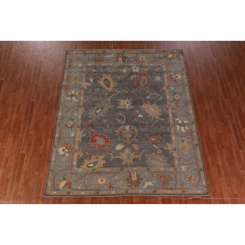 Hand Knotted Oriental 100% Wool Carpet Transitional All-Over Greys & Charcoal Oushak Area Rug - 9' 9'' X 8' 0''
