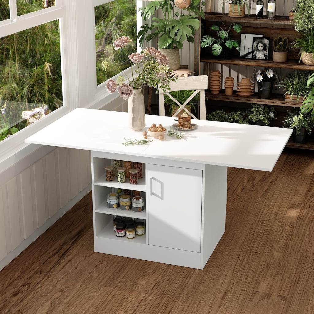 Home Chic Multi-Use Cabinet and Extendable Dinner Table Dining Table - 63"