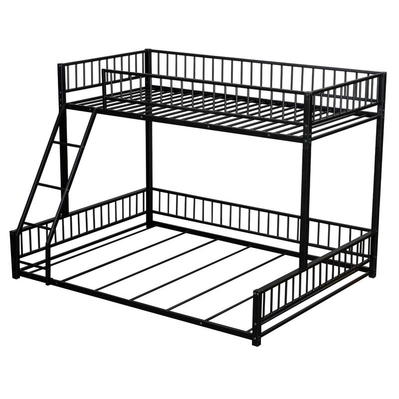 Floor Bunk Bed Heavy Metal Bed Frame with Ladder and Safety Guardrails, Detachable Bunkbeds Design Converts to 2 Platform Beds