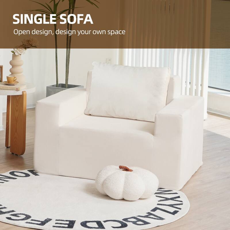 Single Foam Sofa with Pillow, Washable Cover, Anti-Slip Bottom, and Wide Armrests