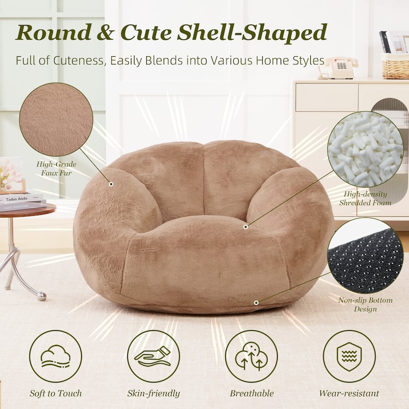 HOMEFUN Fabric Upholstered Oversized Round Comfy Bean Bag Lazy Sofa for Living Room