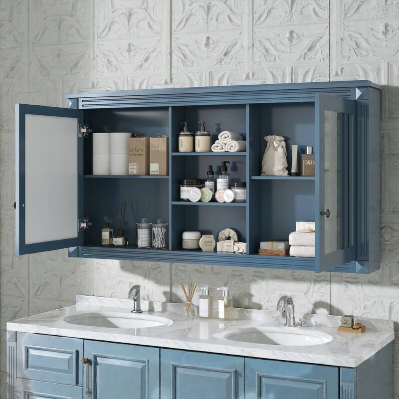 55 Inch Wall Mount Medicine Cabinet with Dual Mirrors, Adjustable Shelves and Soft Close Hinges